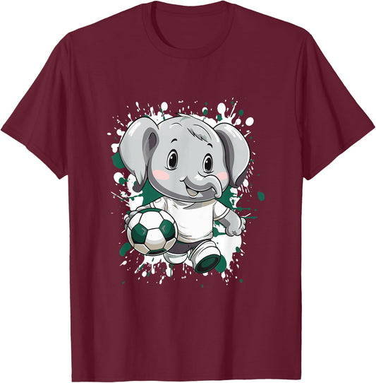 Elephant Playing Soccer | Comic Soccer Team T-Shirt - T-Shirt | Maroon