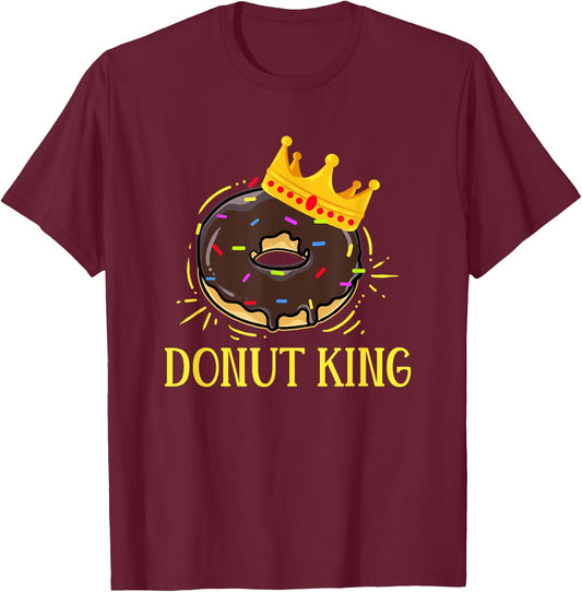 Donut King Chocolate Donut Sprinkles Sweet Doughnut Lover T-Shirt - T-Shirt | Maroon