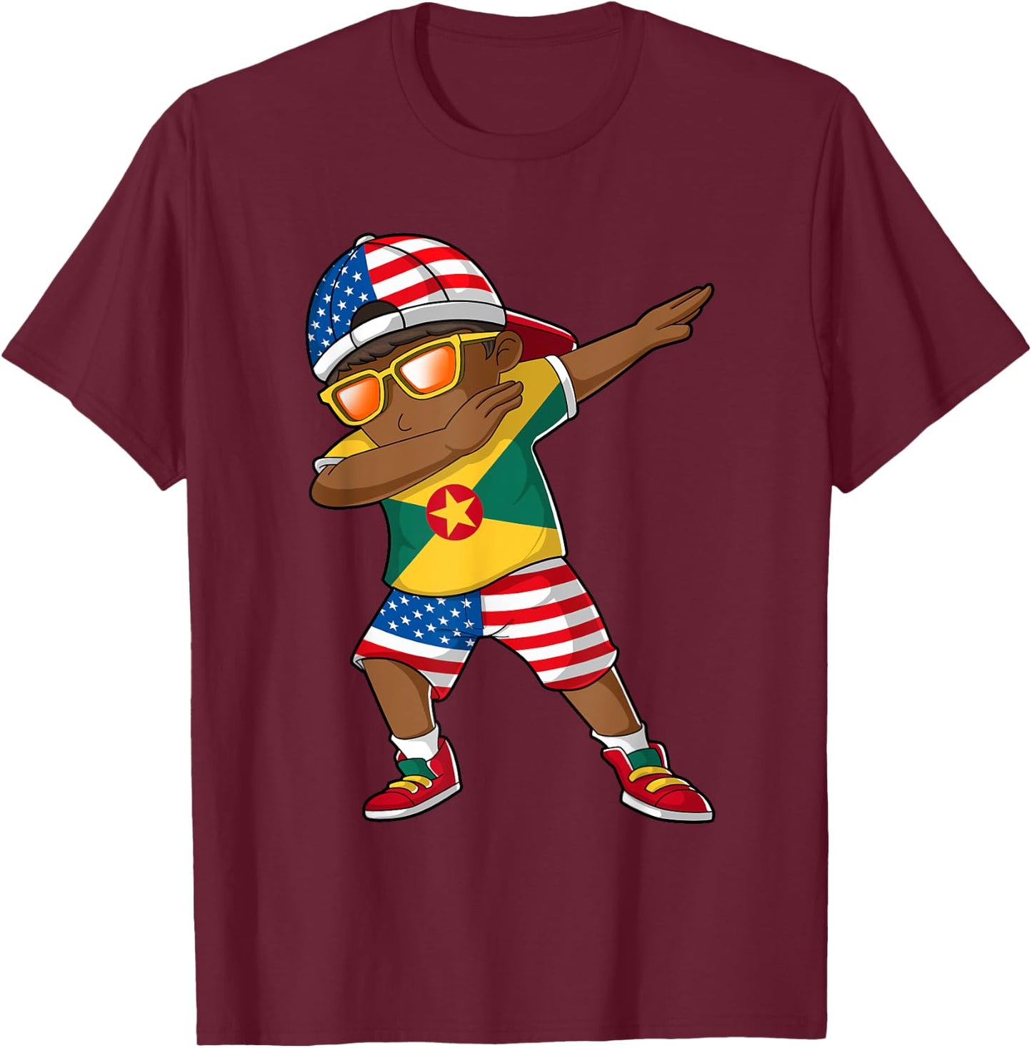 Half American Half Grenadian Boy Kid Grenada Flag Patriotic T-Shirt - T-Shirt | Maroon