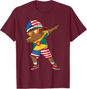 Half American Half Grenadian Boy Kid Grenada Flag Patriotic T-Shirt - T-Shirt | Maroon