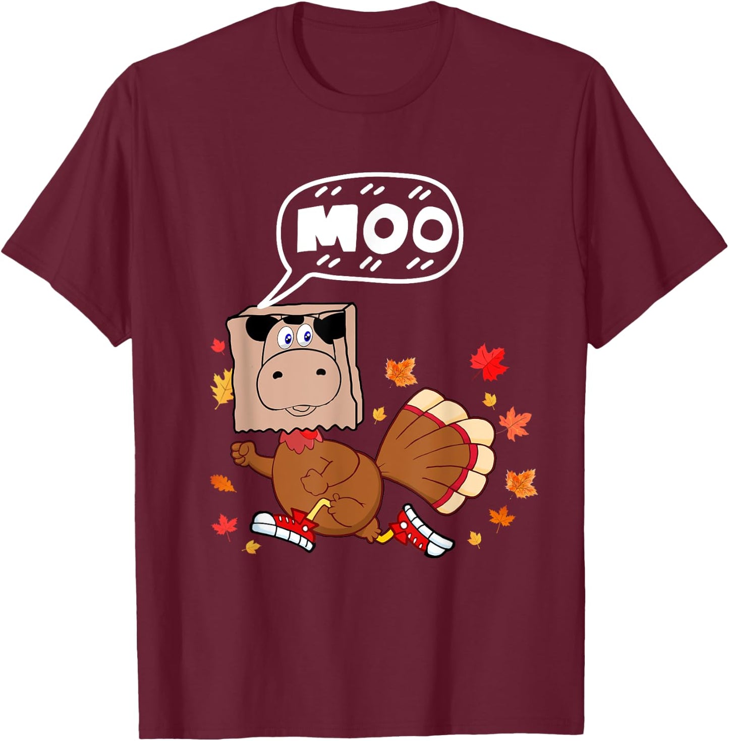 Thanksgiving 2022 Funny Fake Cow Moo Thanksgiving Turkey T-Shirt - T-Shirt | Maroon