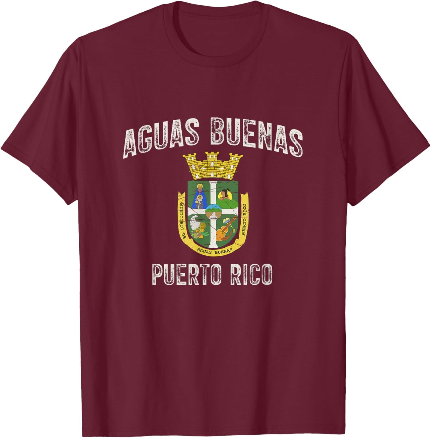 Aguas Buenas City in Puerto Rico, Aguas Buenas Armorial T-Shirt - T-Shirt | Maroon