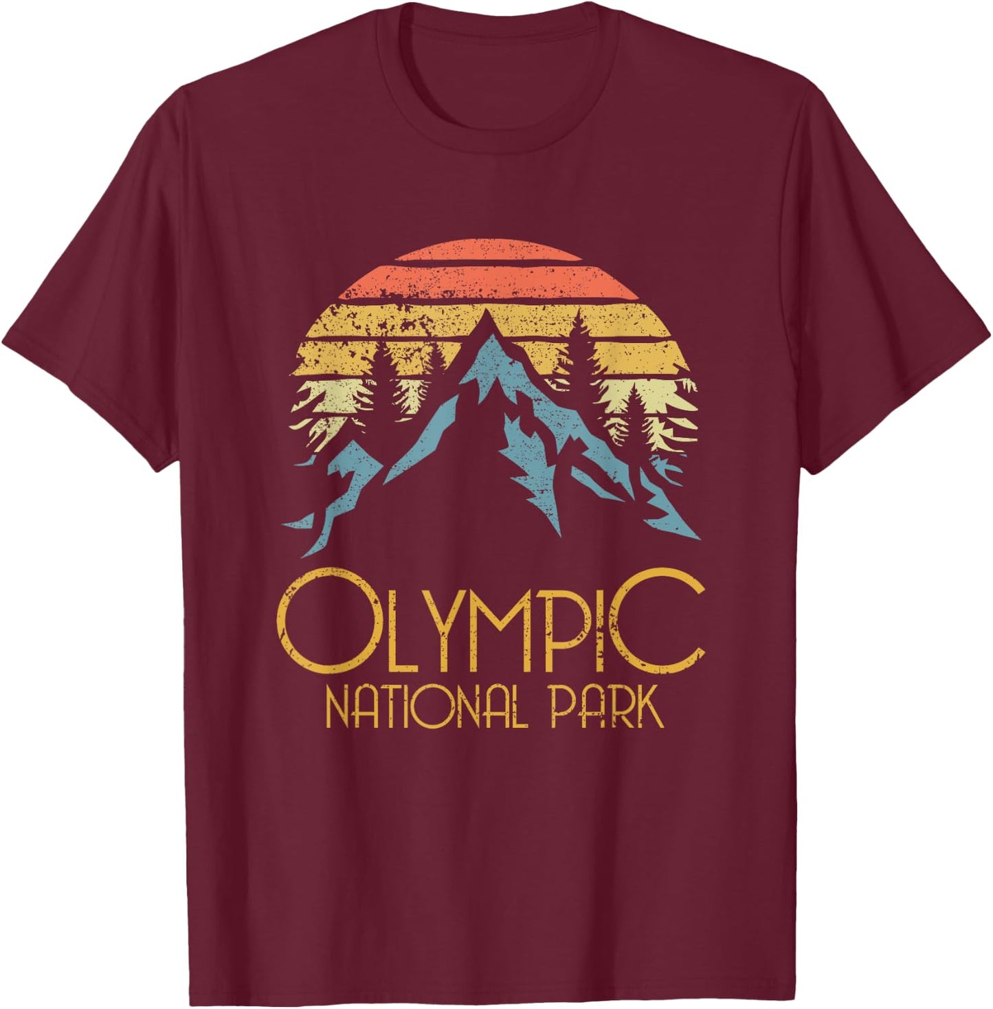 Retro Olympic National Park Washington Mountains T-Shirt - T-Shirt | Maroon