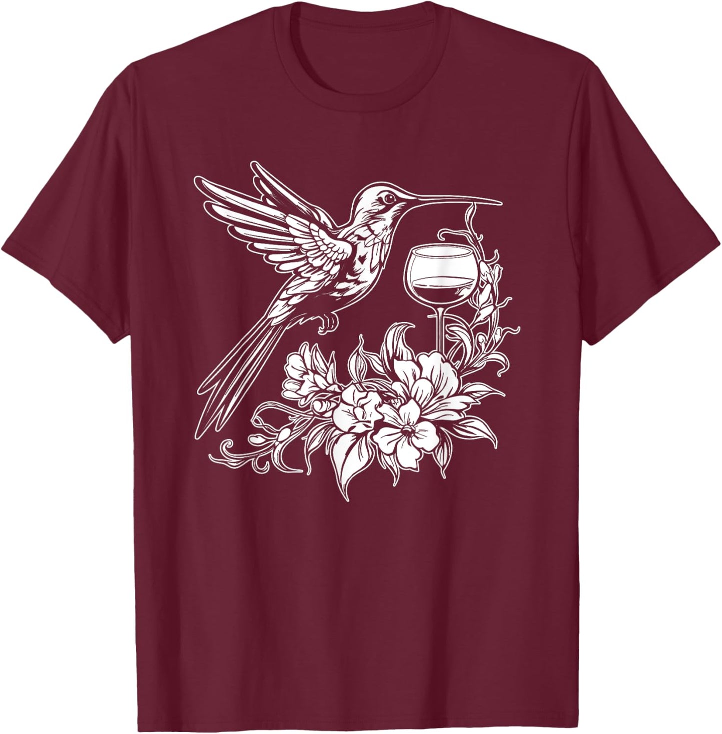 Hummingbird Ornithology Birds Nature Hummingbird Wine Glass T-Shirt - T-Shirt | Maroon