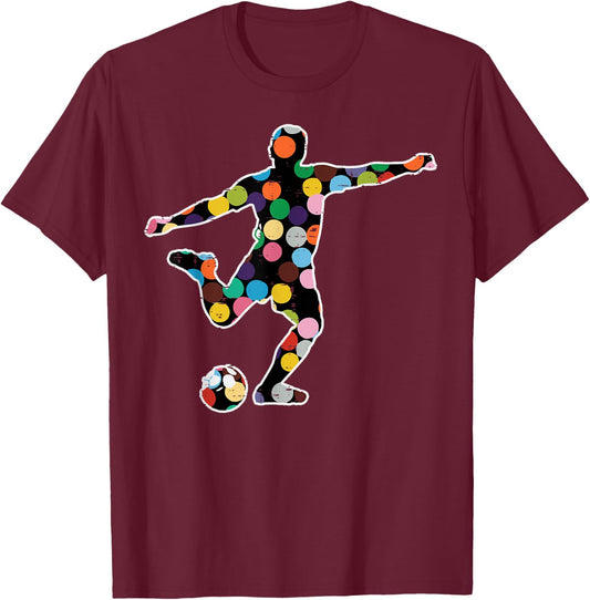 Dot Art Soccer Player Football Men Boys Kids T-Shirt - T-Shirt | Maroon