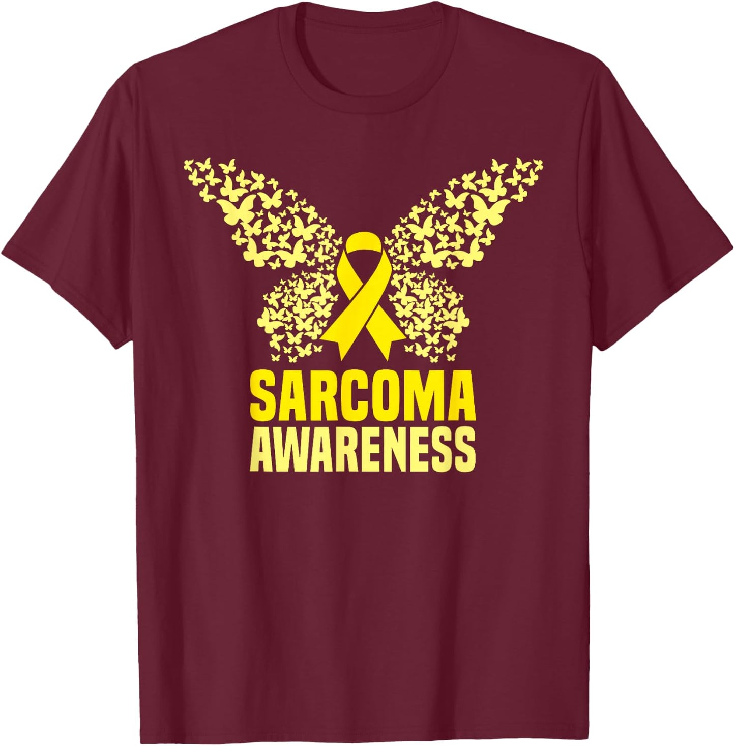 Yellow Butterfly Ribon Sarcoma Bone Cancer Awareness Support T-Shirt - T-Shirt | Maroon