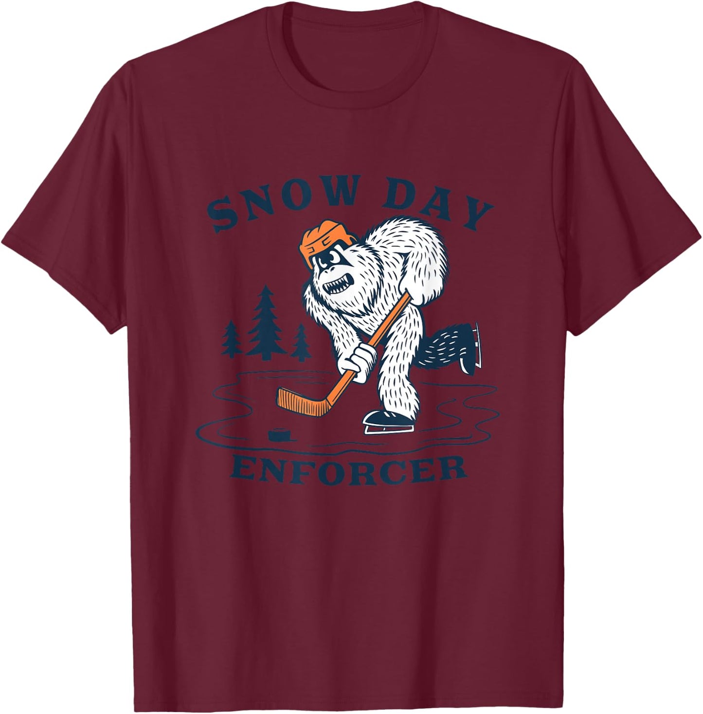Snow Day Enforcer Abominable Snowman Hockey Player T-Shirt - T-Shirt | Maroon