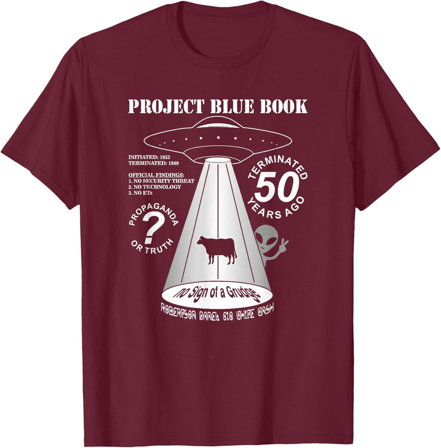 Project Blue Book UFO Investigation 50th Anniversary T-Shirt - T-Shirt | Maroon