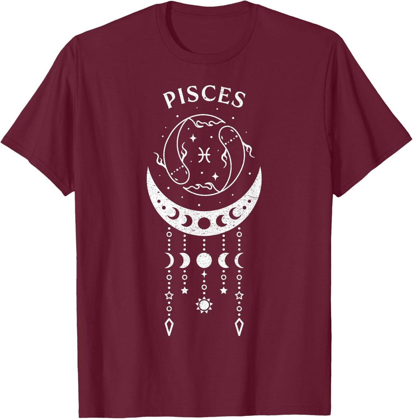 Pisces Moon Phases – Zodiac Astrology T-Shirt - T-Shirt | Maroon