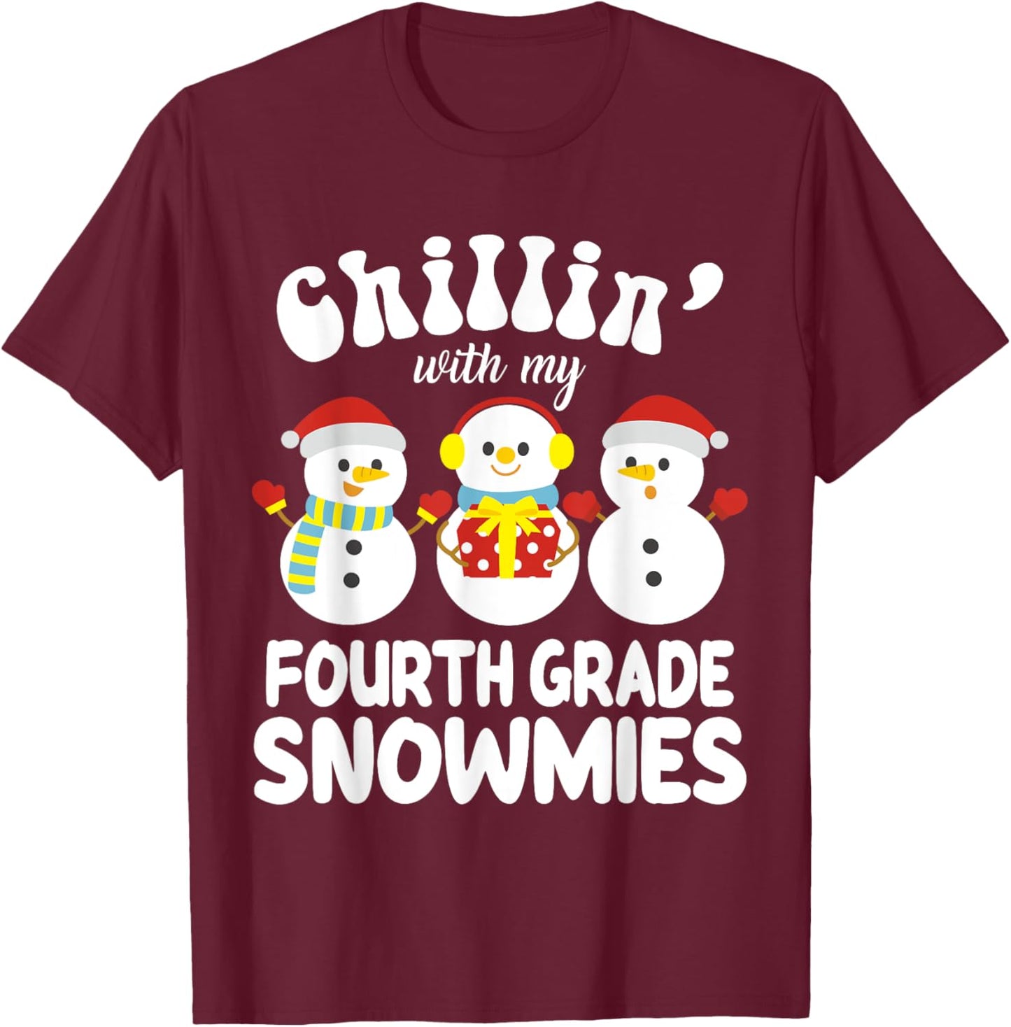 Teacher Christmas Fourth Grade Teacher Xmas Shirt - Black, Small, -Kids T-Shirt - T-Shirt | Maroon