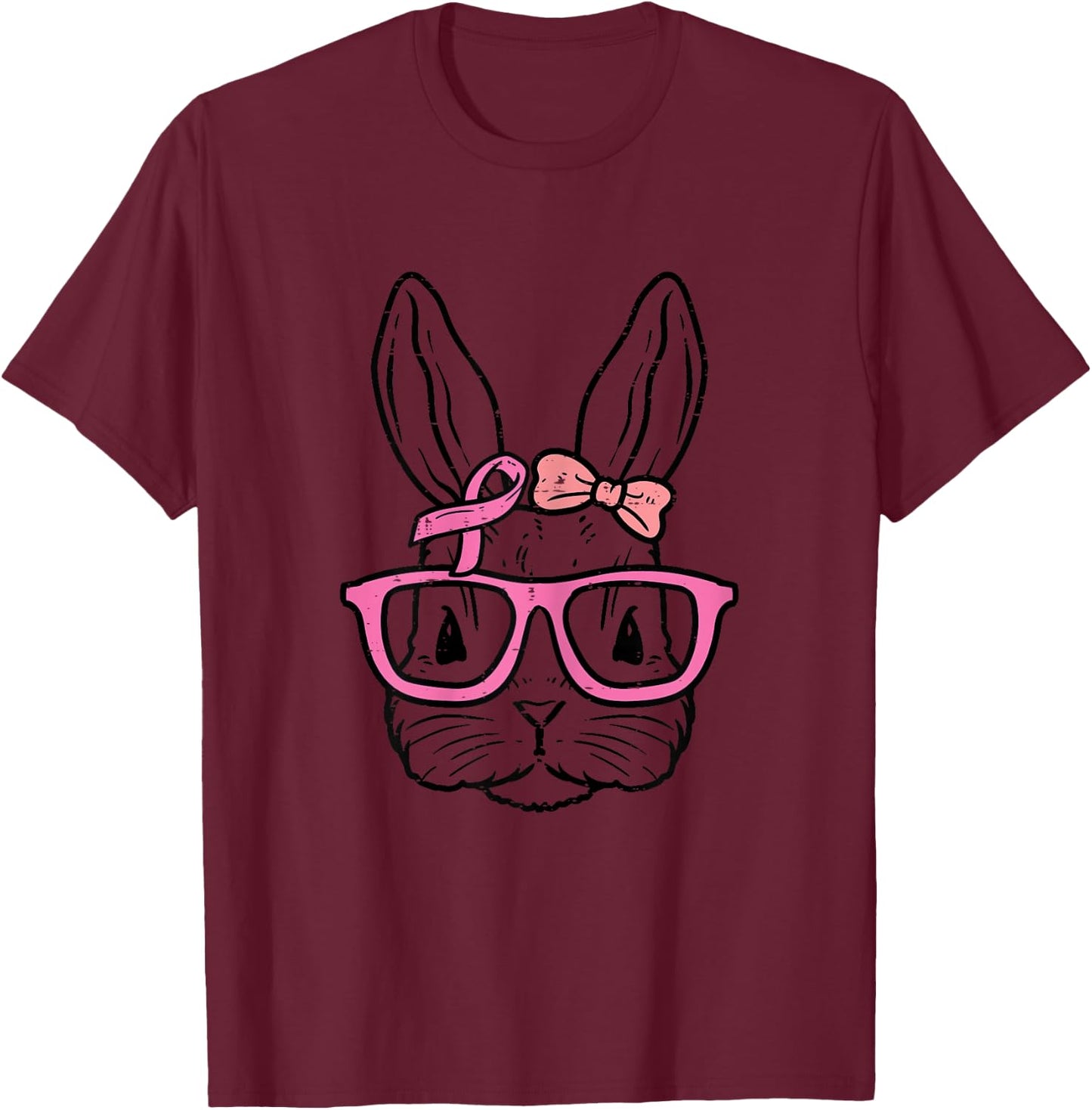 Pink Bunny Rabbit Fighting Breast Cancer Awareness Women T-Shirt - T-Shirt | Maroon