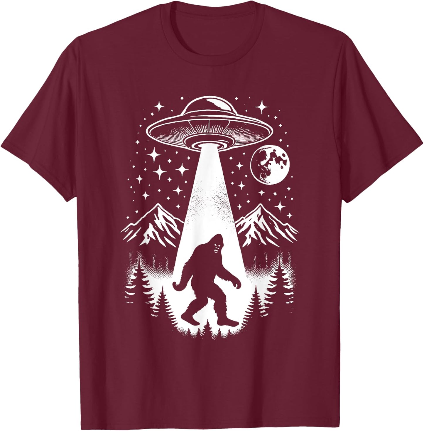 Funny Bigfoot UFO Abduction Sasquatch Alien Extraterrestrial T-Shirt - T-Shirt | Maroon