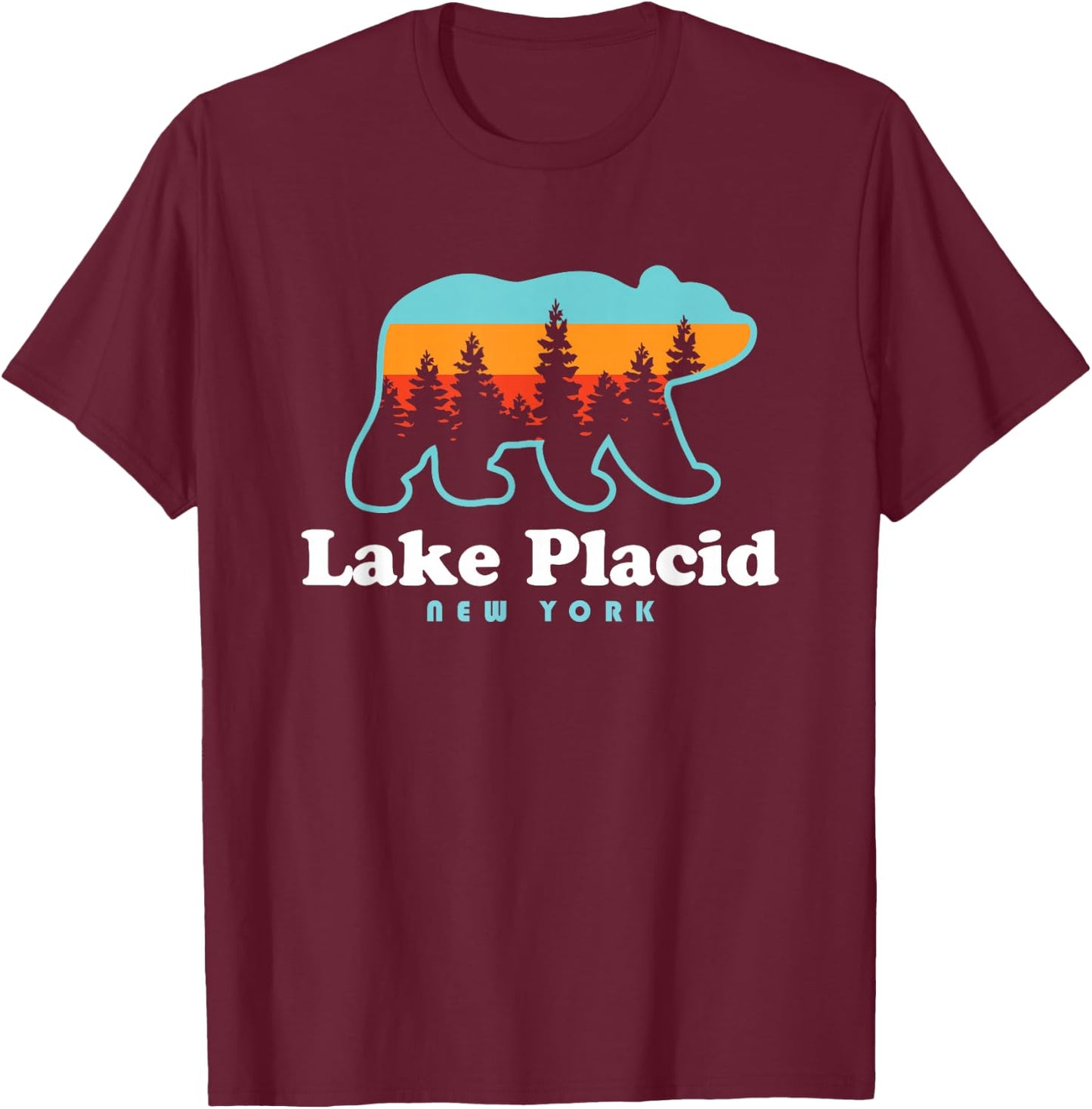 Lake Placid NY Adirondacks Bear Adirondack Hiking T-Shirt - T-Shirt | Maroon