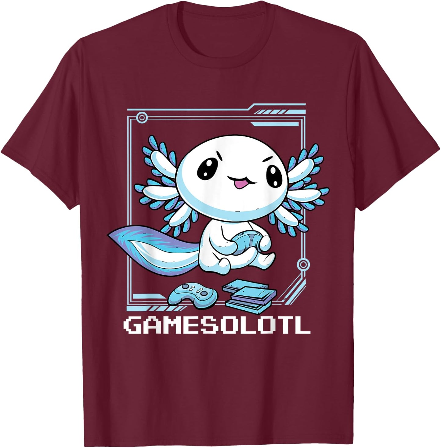 Gamer Axolotl Gamesolotl Fish Gaming Video Gamer Anime T-Shirt - T-Shirt | Maroon