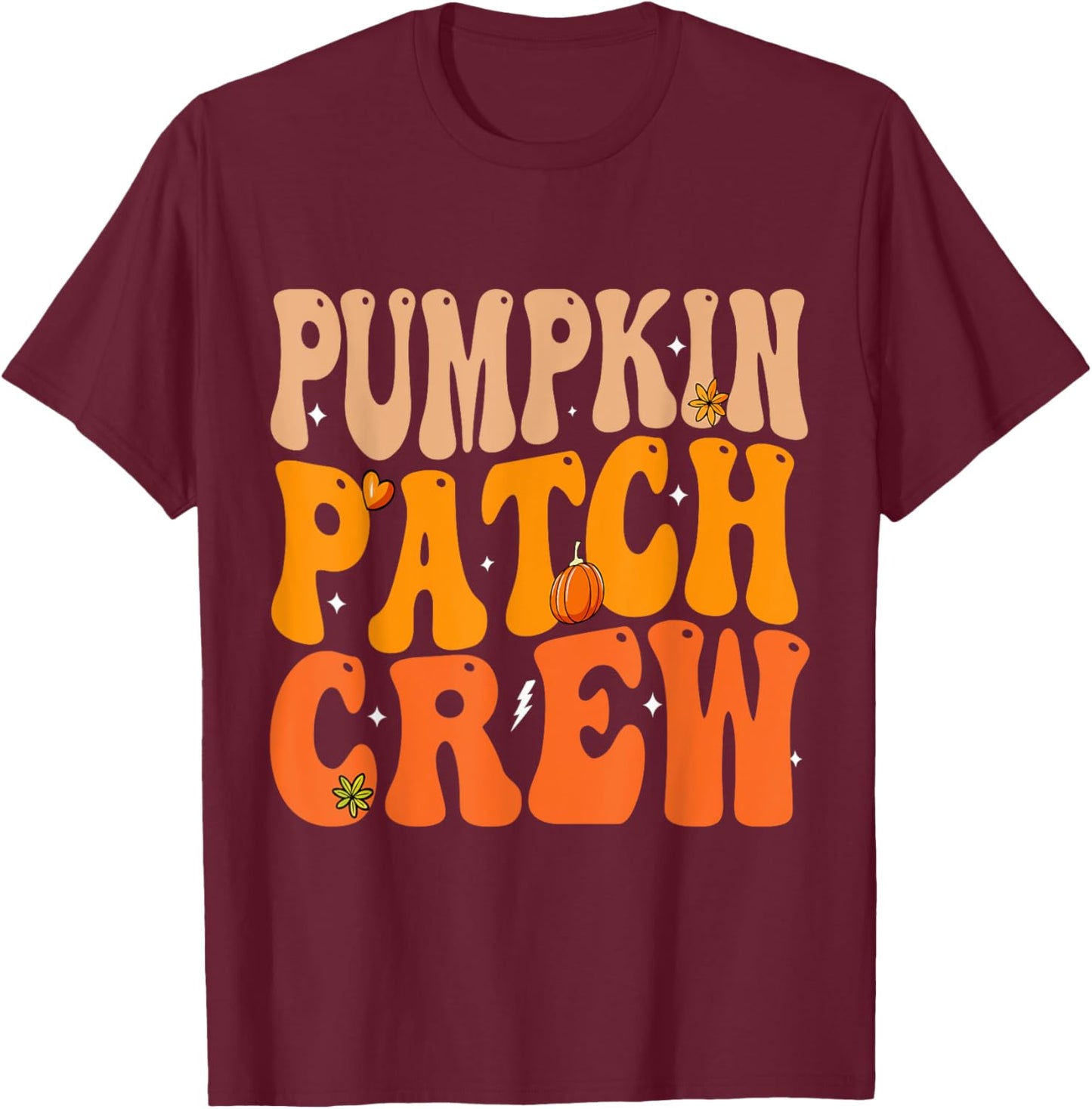Pumpkin Patch Crew Matching Family Halloween Groovy T-Shirt - T-Shirt | Maroon