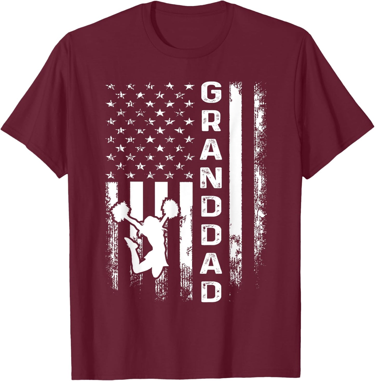 Cheer Granddad American Flag Cheerleading Cheerleader T-Shirt - T-Shirt | Maroon