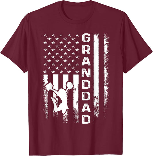 Cheer Granddad American Flag Cheerleading Cheerleader T-Shirt - T-Shirt | Maroon