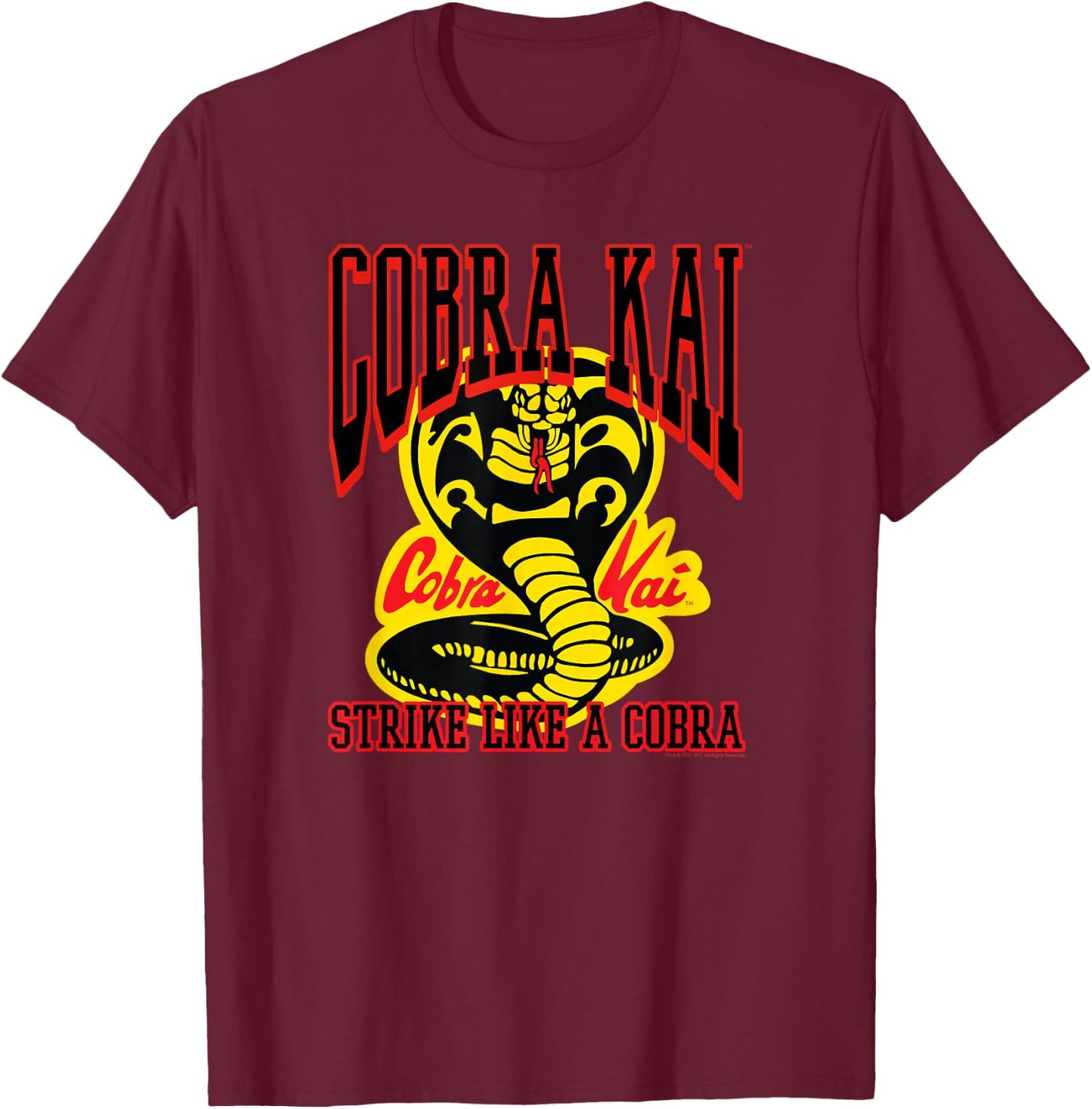 Cobra Kai Athletic Strike Like a Cobra Logo TV Show T-Shirt - T-Shirt | Maroon