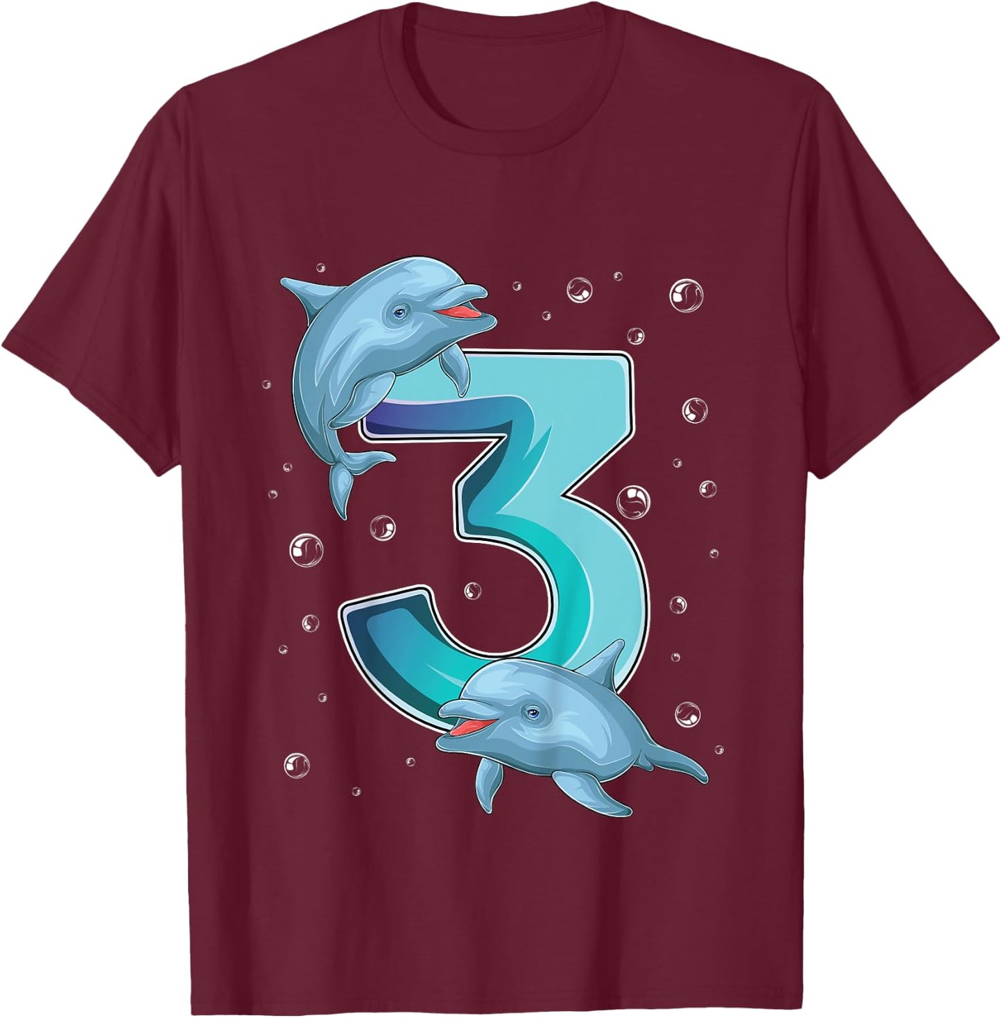 3 Year Old Dolphin 3rd Birthday Girl Party Dolphin Lover T-Shirt - T-Shirt | Maroon