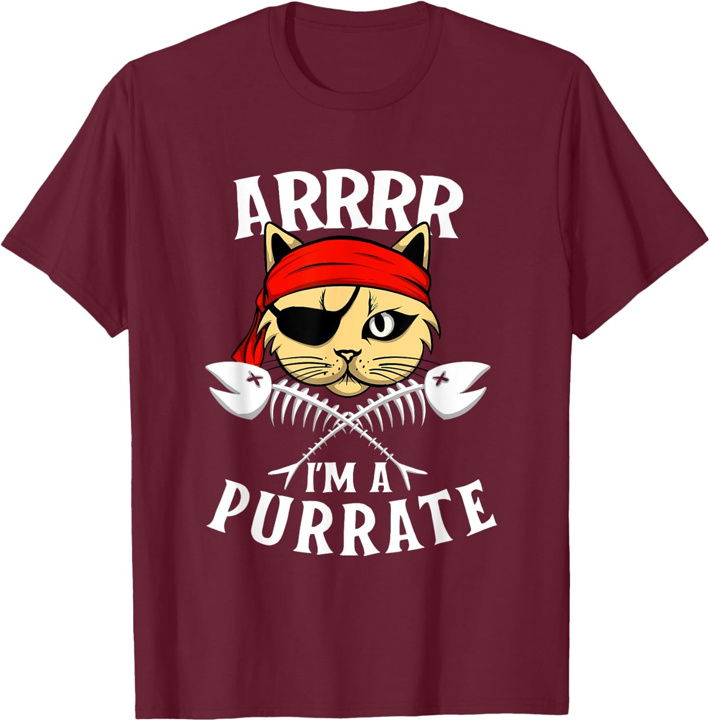 Arrrr I'm A Purrate - Cat Buccaneer Freebooter T-Shirt - T-Shirt | Maroon