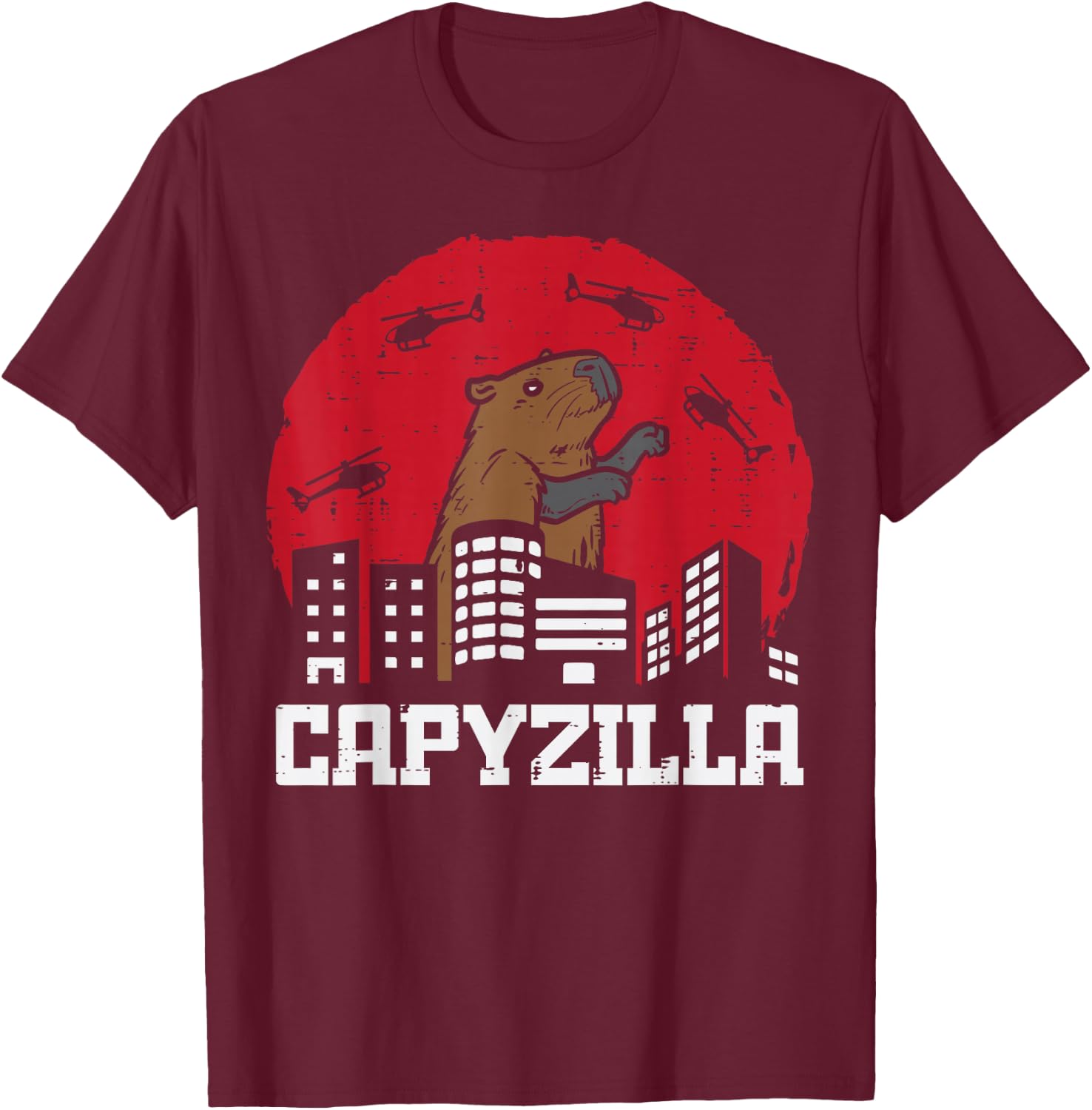 Capybara Monster Capyzilla Funny Capy Rodent Men Women Kids T-Shirt - T-Shirt | Maroon