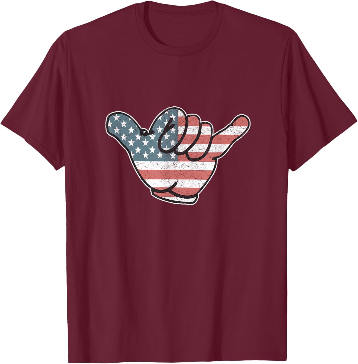 American Flag Vintage Cool Loose Hand Hang Shocker Gesture Women Men T-Shirt - T-Shirt | Maroon