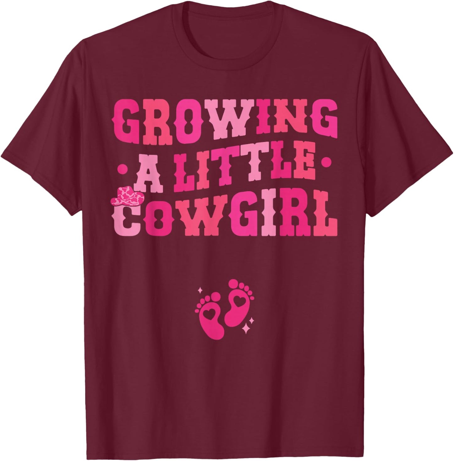 Country Pregnancy Announcement Apparel Co. Growing a Little Cowgirl - Black X-Small Short Sleeve T-Shirt - T-Shirt | Maroon