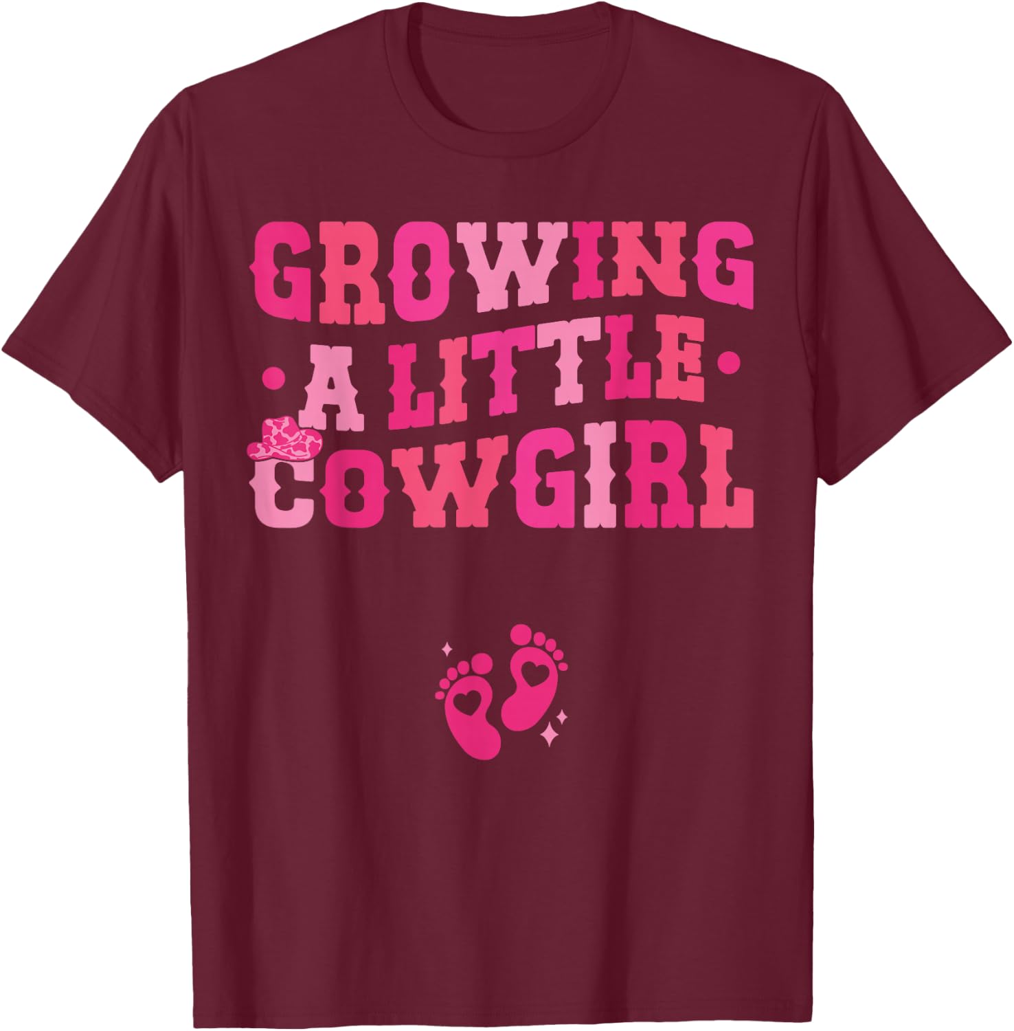 Country Pregnancy Announcement Apparel Co. Growing a Little Cowgirl - Black X-Small Short Sleeve T-Shirt - T-Shirt | Maroon