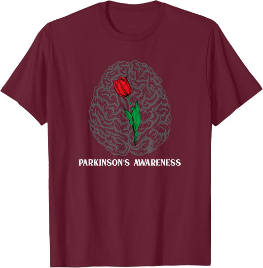 Parkinsons Disease Awareness Tulip Brain Art T-Shirt - T-Shirt | Maroon