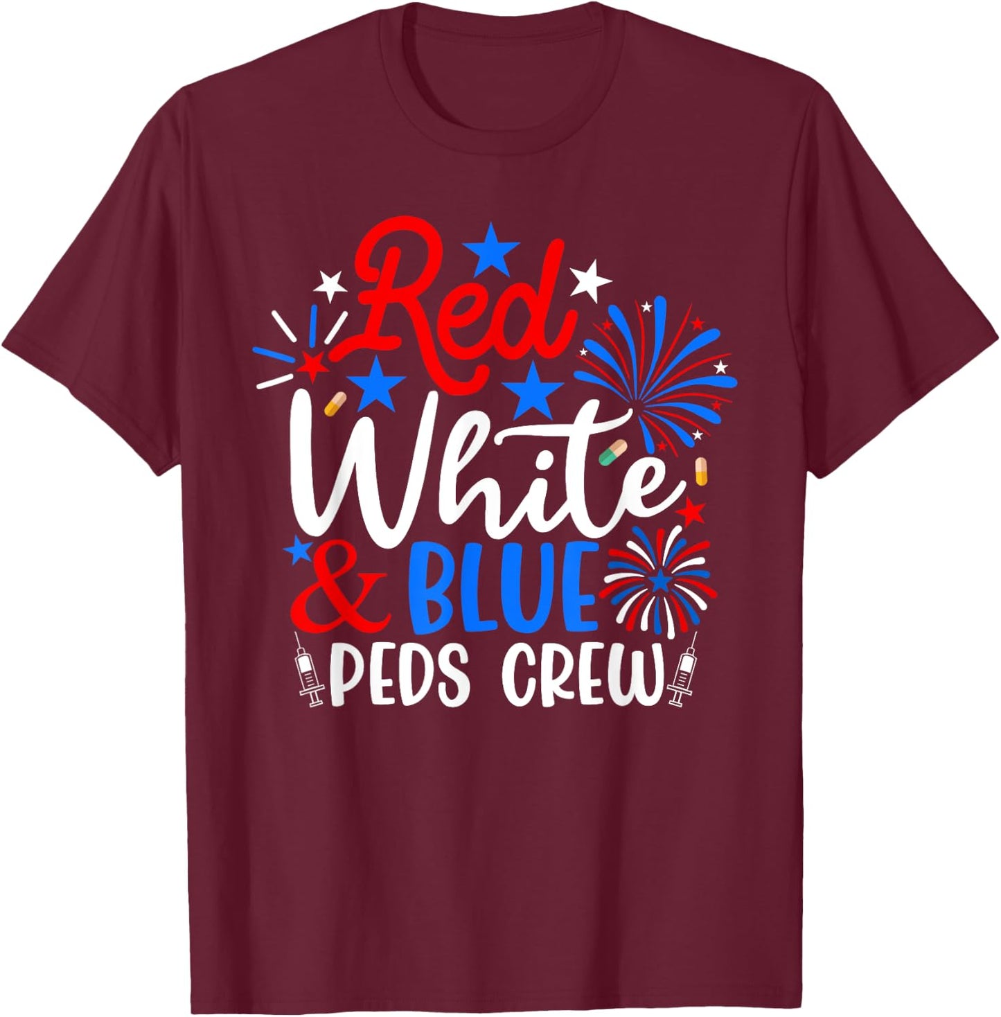 Red White And Blue PEDS Crew Funny 4th Of July Nurse Men T-Shirt - T-Shirt | Maroon