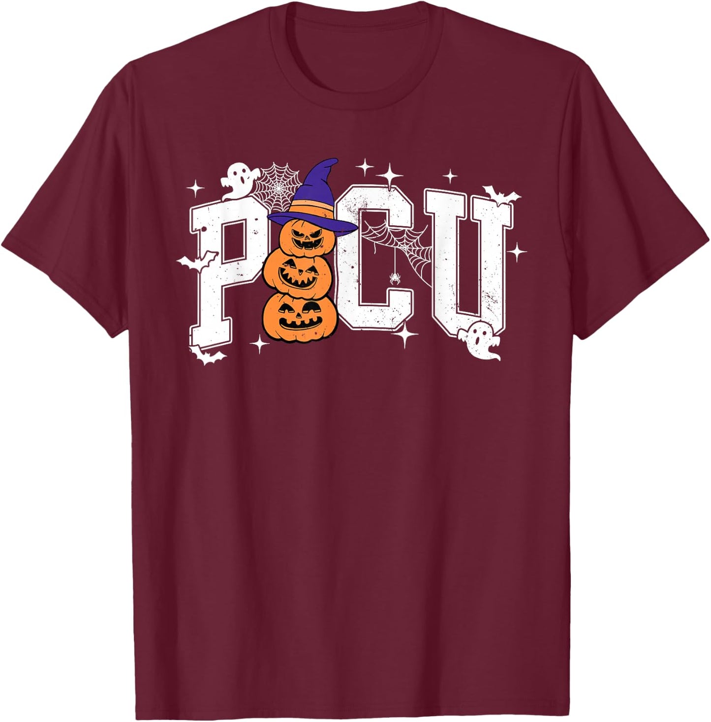 PICU Nurse Halloween Hospital Party Funny Nursing Students T-Shirt - T-Shirt | Maroon
