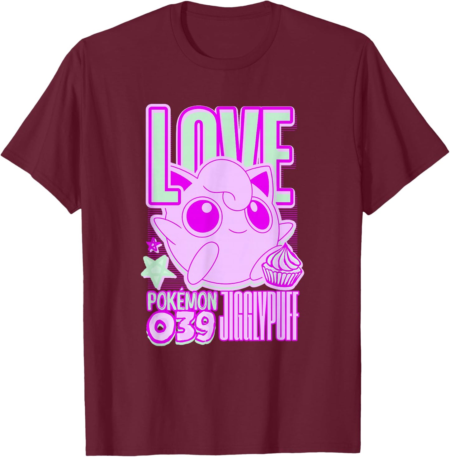 Pokémon Jigglypuff Love Neon Pink Cute Pocket Monster T-Shirt - T-Shirt | Maroon
