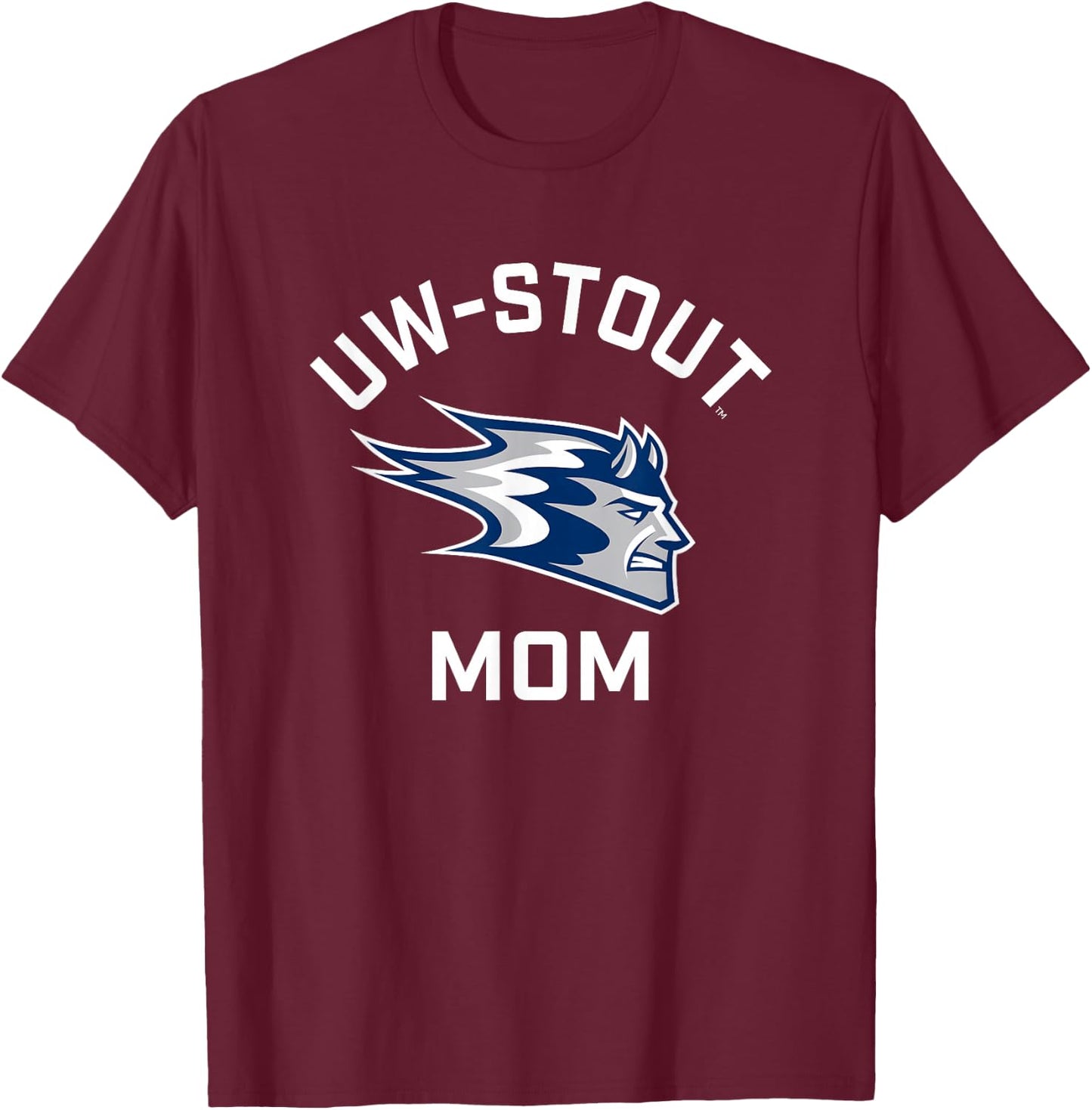 University of Wisconsin-Stout Blue Devils Arched Mom T-Shirt - T-Shirt | Maroon