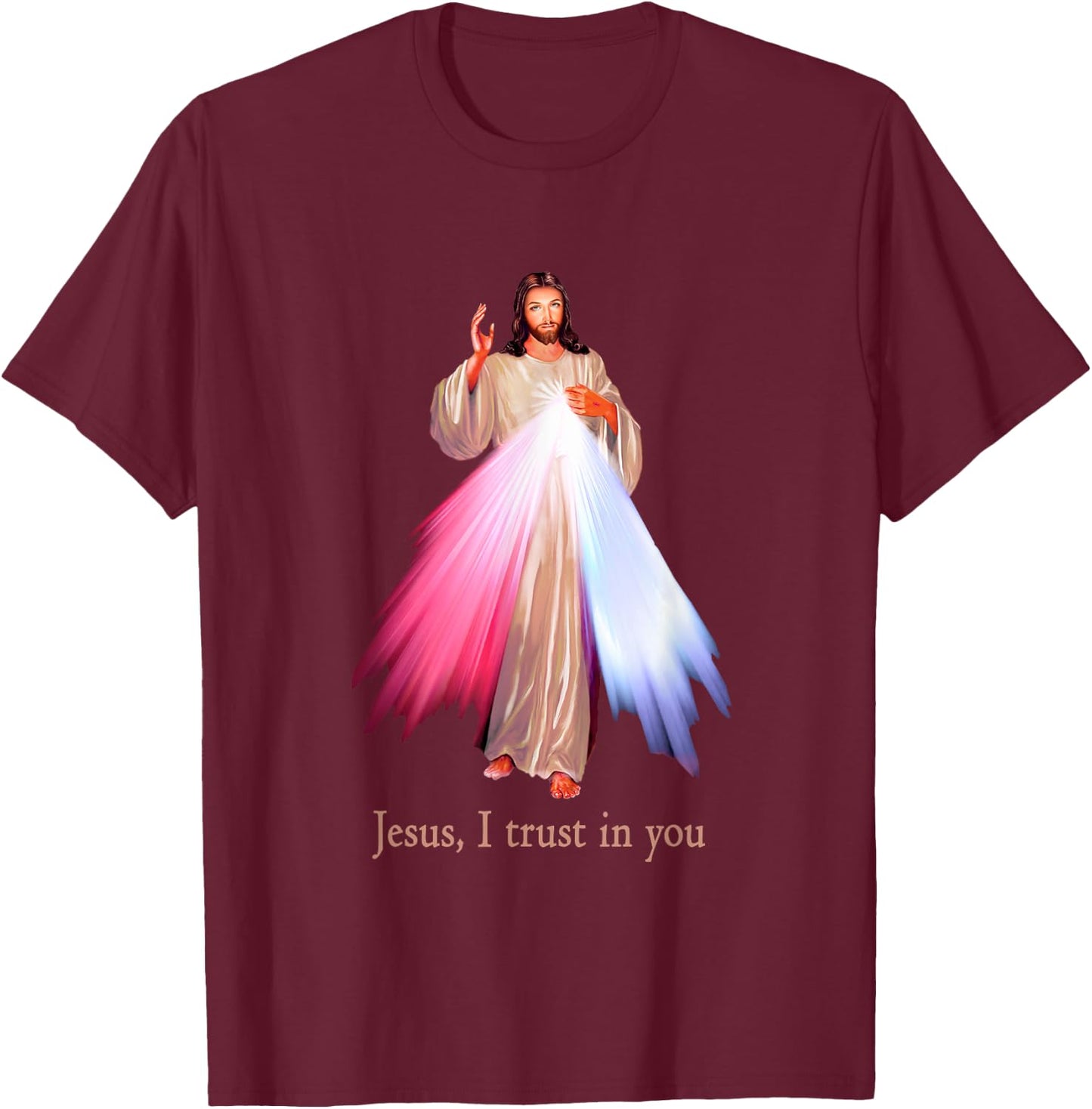 Divine Mercy Jesus I trust in You FRONT AND BACK T-Shirt - T-Shirt | Maroon