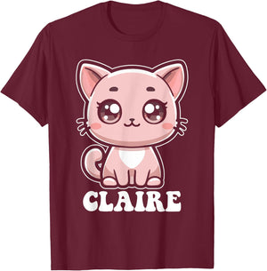 Claire Cute Cat Kitten Design for Girls Name Claire T-Shirt - T-Shirt | Maroon
