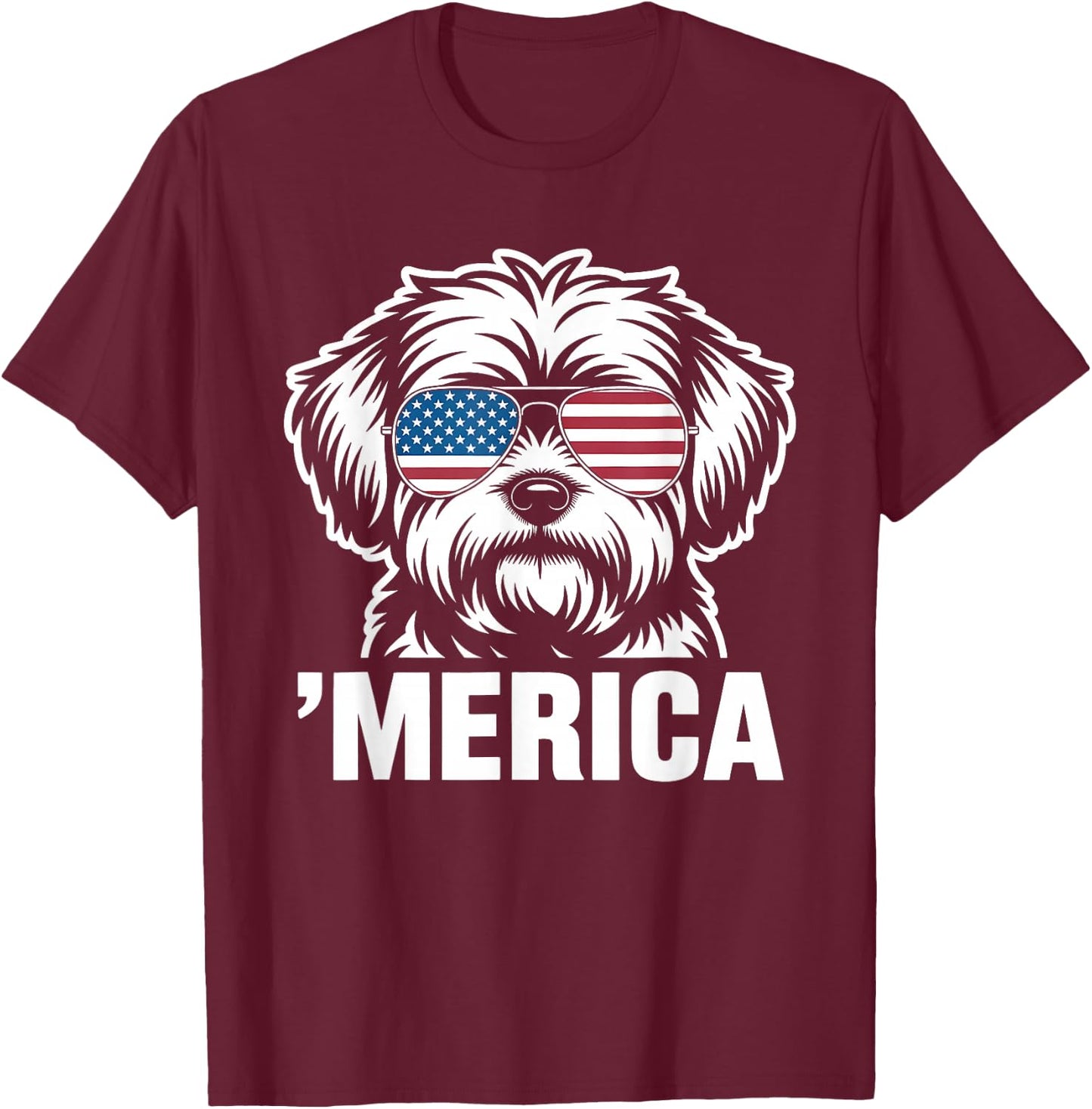 Patriotic USA American Flag 4th of July Maltese T-Shirt - T-Shirt | Maroon
