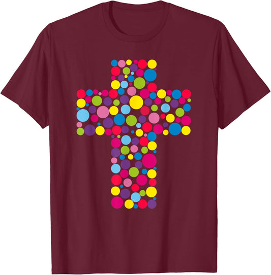 Happy Dot Day Colorful Cross For Christian Creators T-Shirt - T-Shirt | Maroon