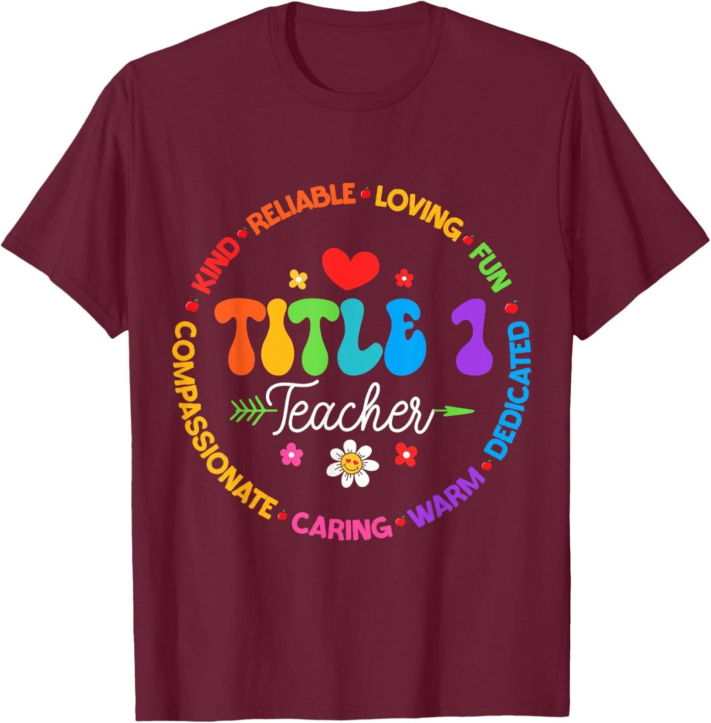 Groovy Title 1 teacher squad cute title 1 Reading T-Shirt - T-Shirt | Maroon