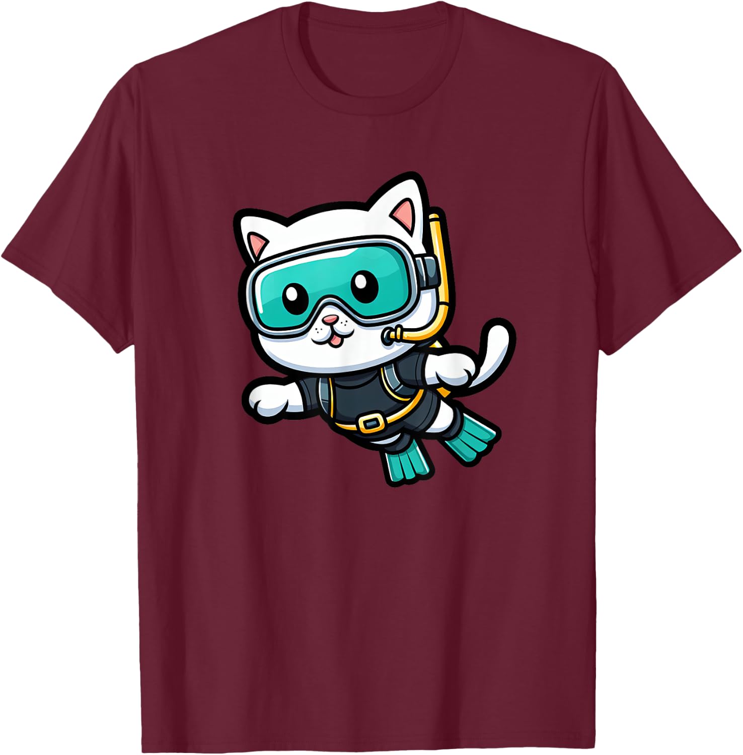 White Cat Scuba Diving Pet Funny Snorkeling Men Women Girls Kids T-Shirt - T-Shirt | Maroon