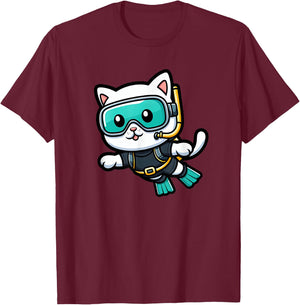 White Cat Scuba Diving Pet Funny Snorkeling Men Women Girls Kids T-Shirt - T-Shirt | Maroon