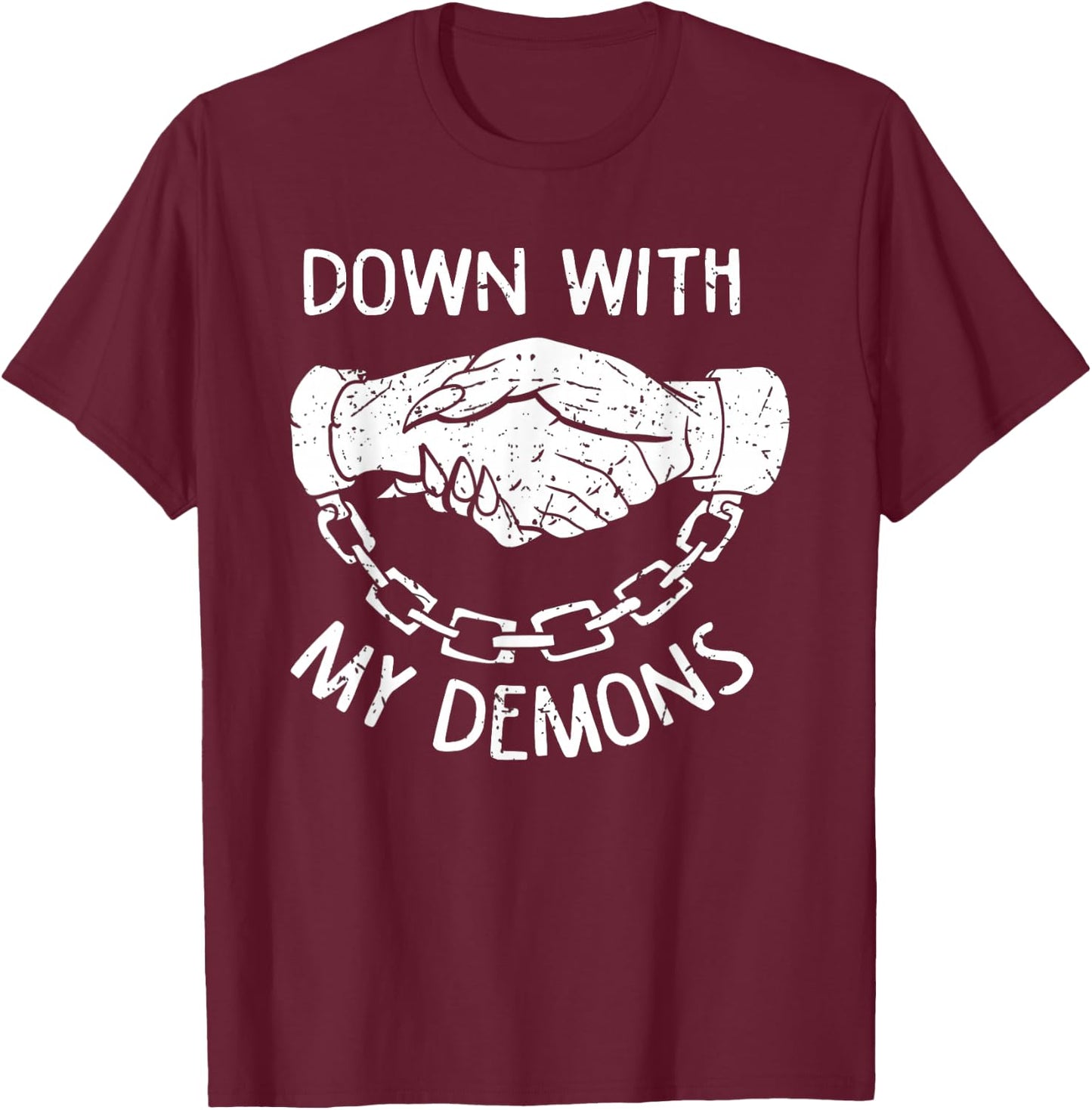 Down With My Demons Deal Handshake Aesthetic Goth T-Shirt - T-Shirt | Maroon