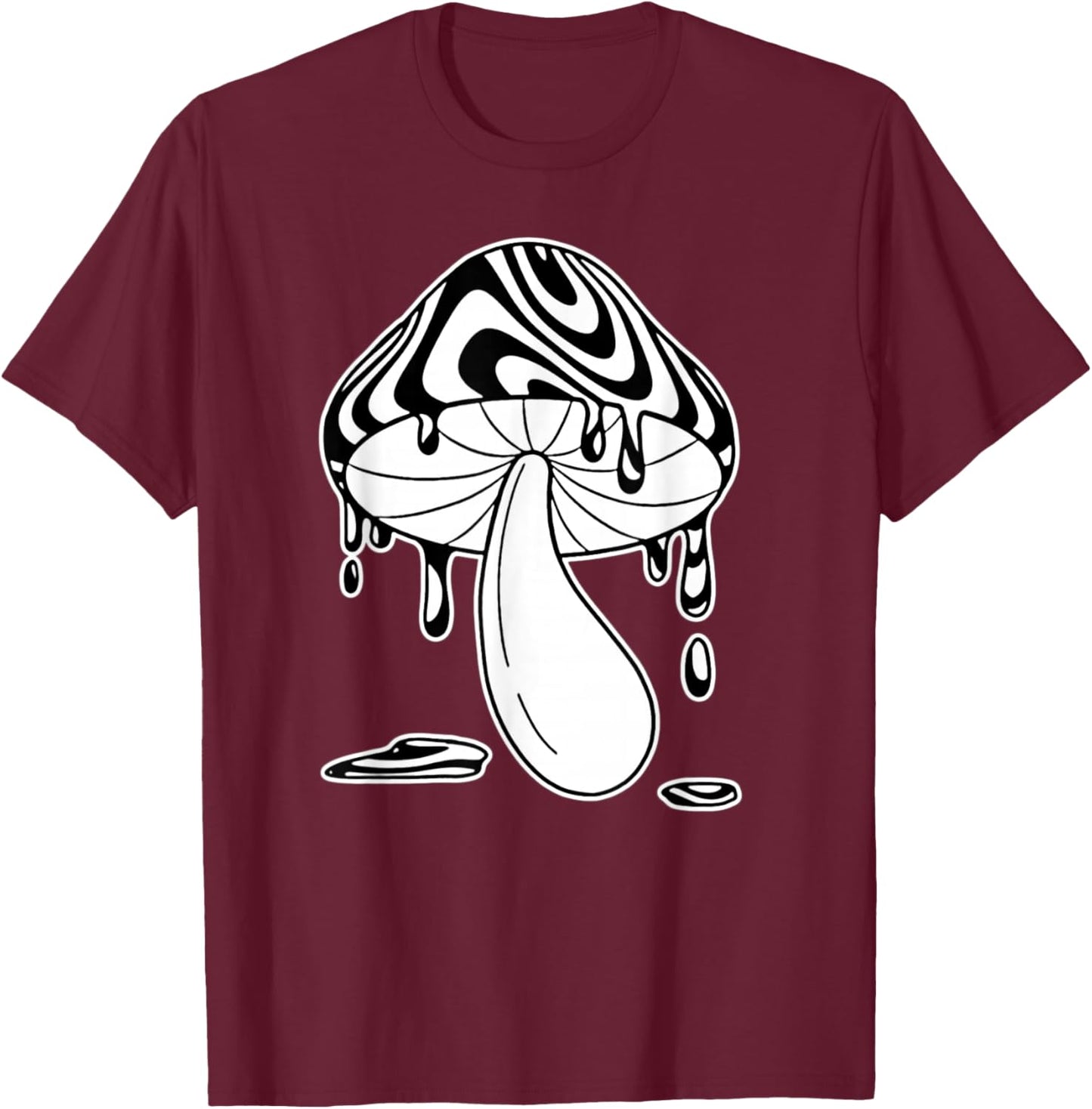 Trippy Mushroom Drippy Blackwork T-Shirt - T-Shirt | Maroon