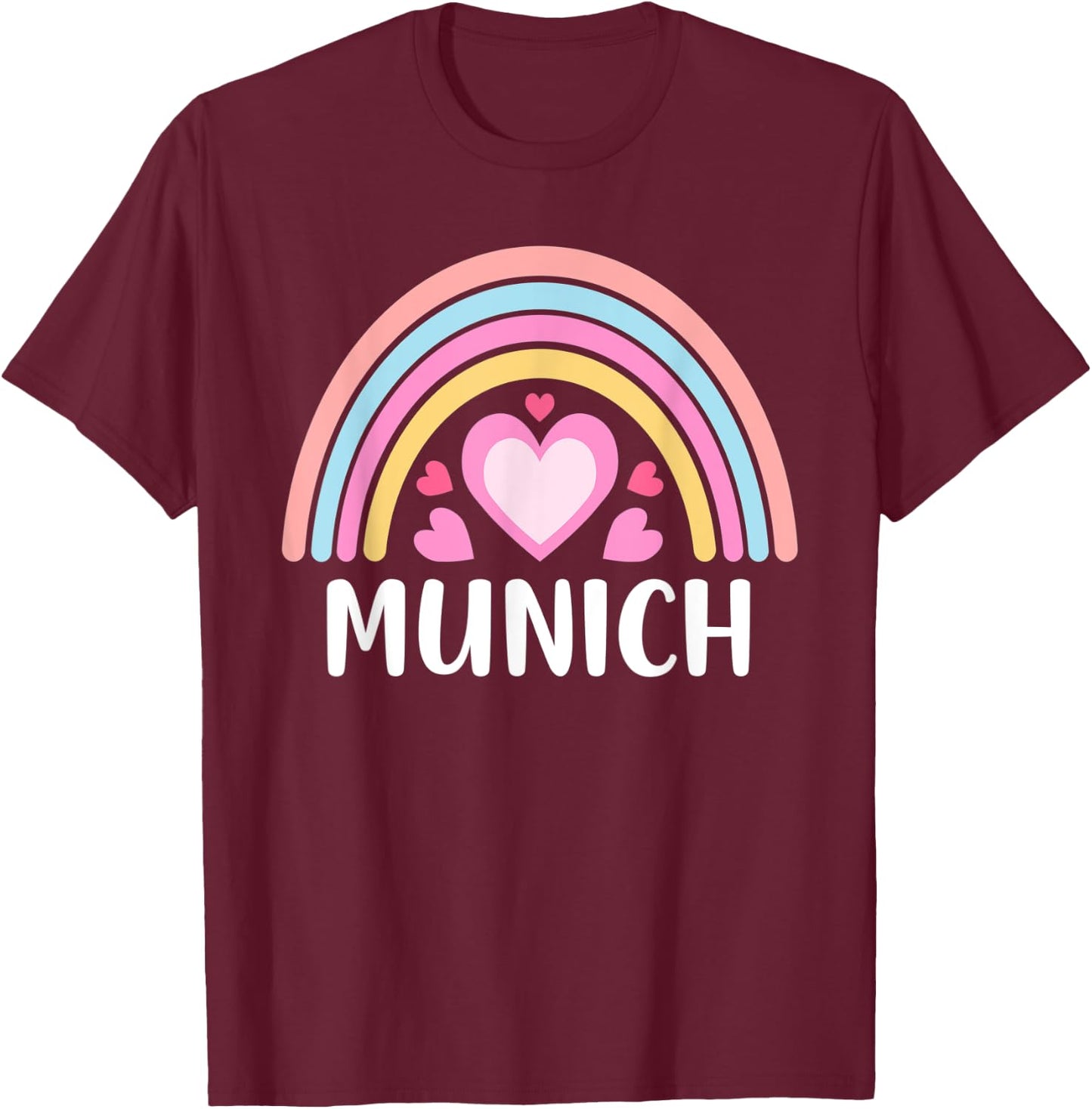 Munich Germany Rainbow Hearts T-Shirt - T-Shirt | Maroon