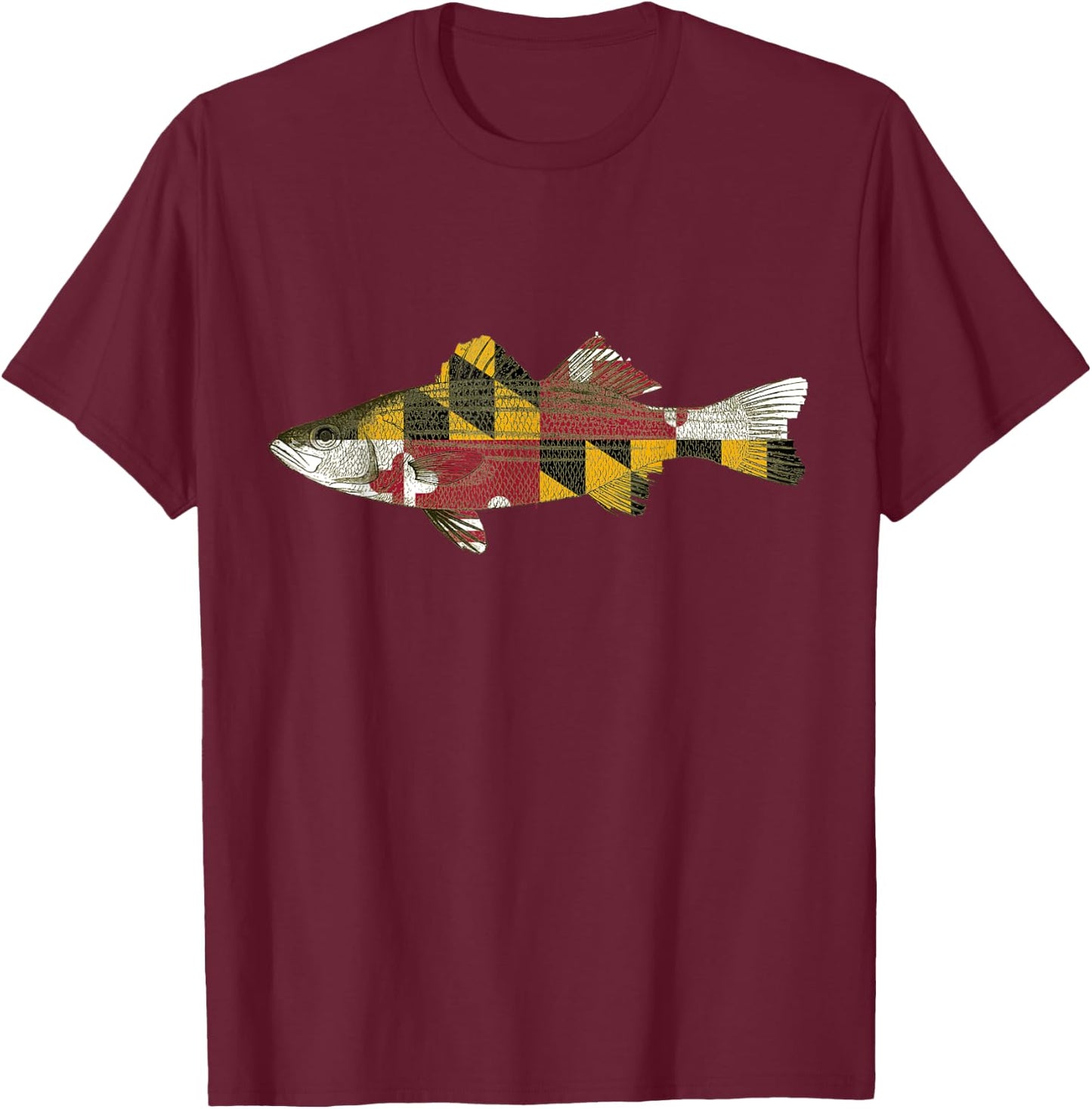 Maryland Rockfish State Flag MD Fishing Shirt T-Shirt - T-Shirt | Maroon