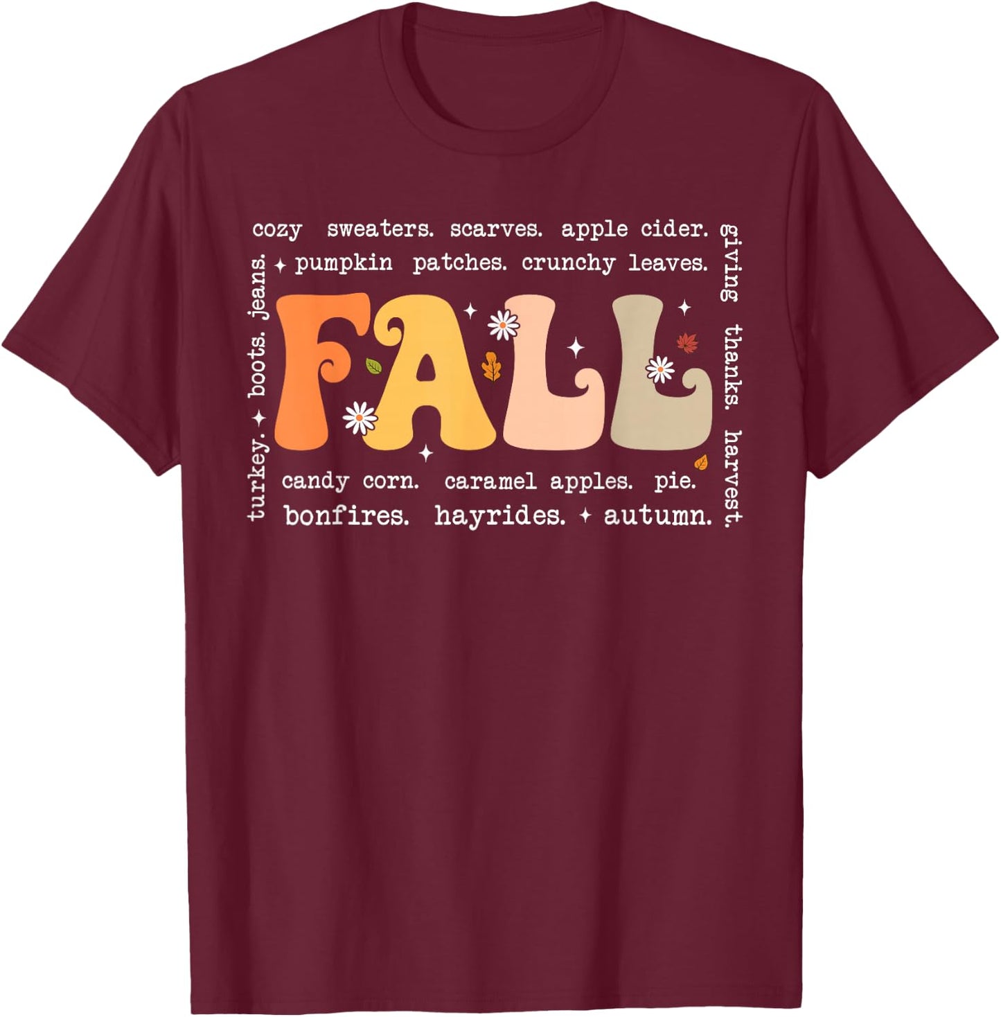 Fall Words Hello Fall Autumn Thanksgiving Pumpkin Season T-Shirt - T-Shirt | Maroon