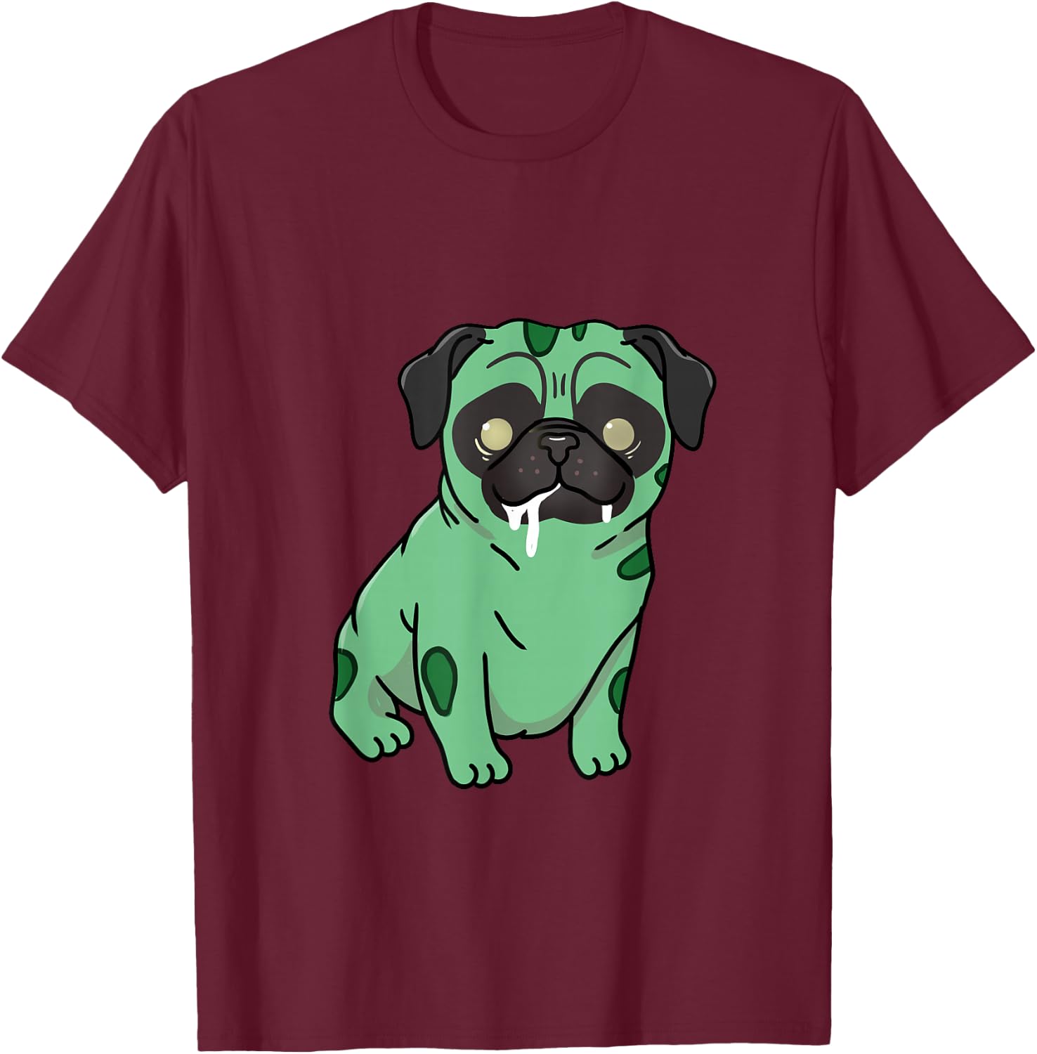 Zombie Pug Halloween T-Shirt - T-Shirt | Maroon