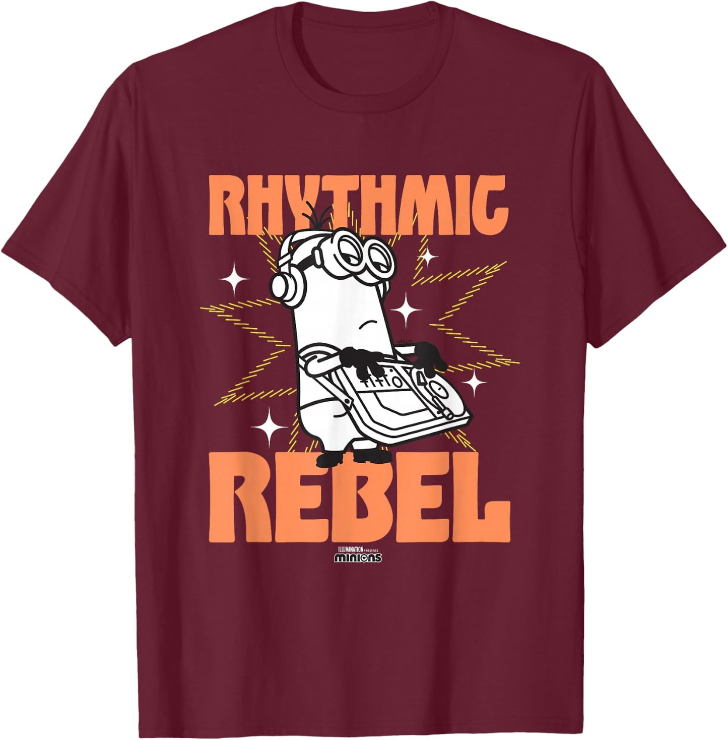Minions Rhythmic Rebel Kevin The Minion Vintage DJ Logo T-Shirt - T-Shirt | Maroon