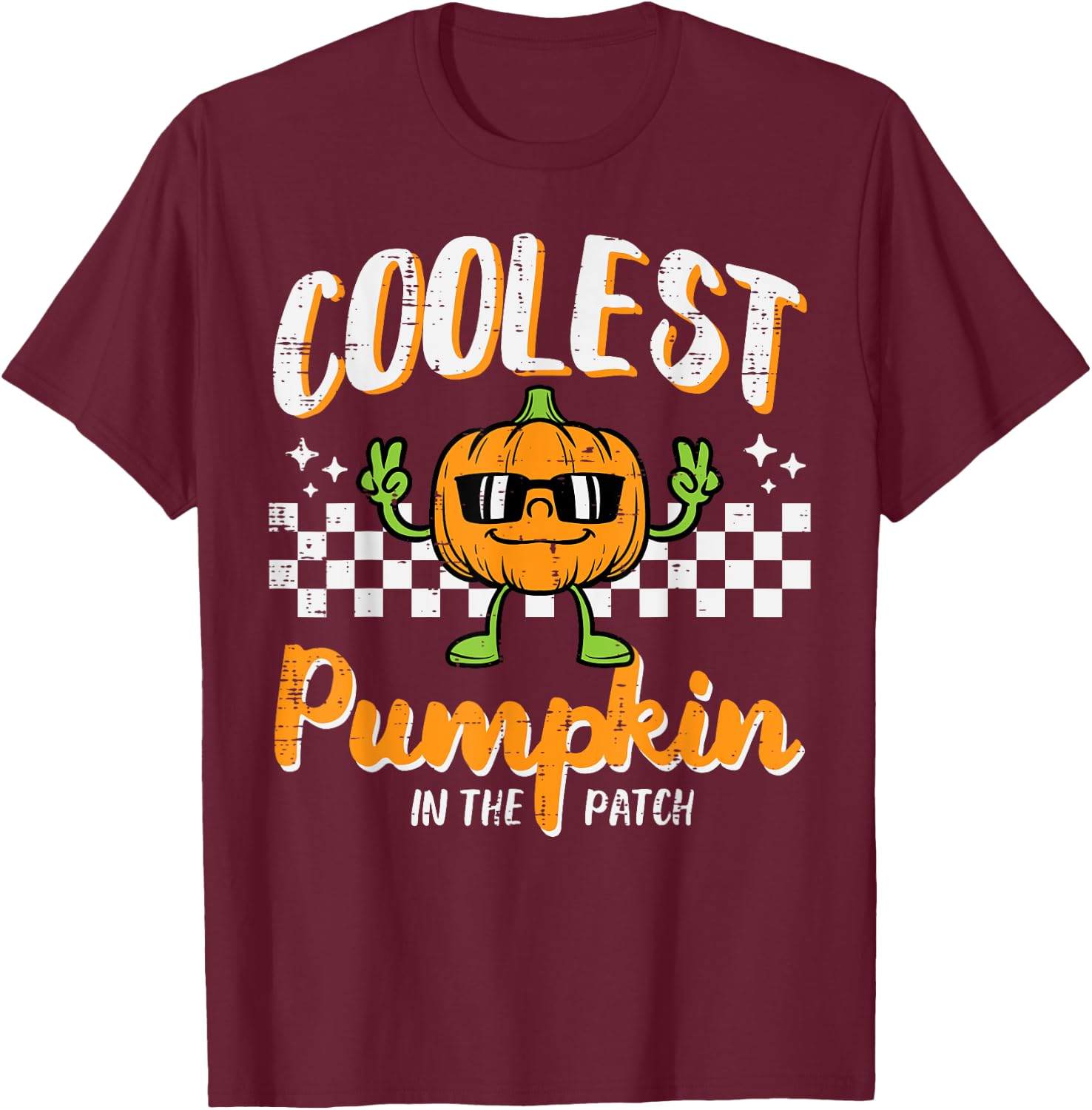 Coolest Pumpkin In Patch Halloween Retro Costume Groovy Boys T-Shirt - T-Shirt | Maroon