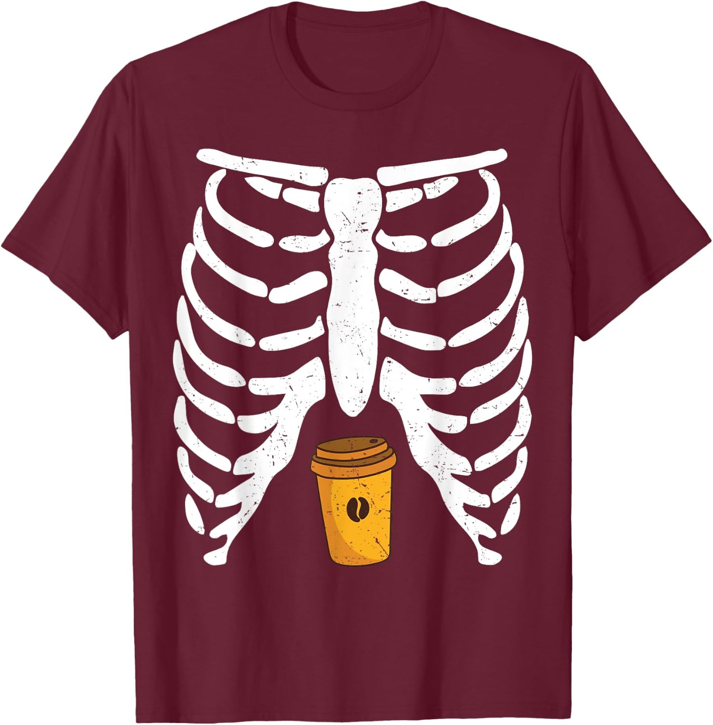 Halloween Rib Cage Coffee Lover Skeleton Funny Girls T-Shirt - T-Shirt | Maroon