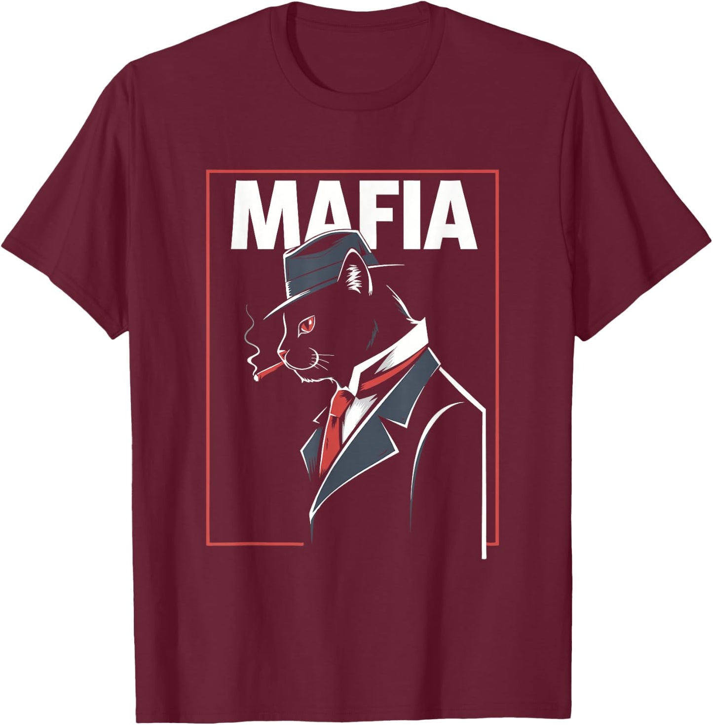Mafia Cat - Funny Graphic Mafia Boss Cat Lover T-Shirt - T-Shirt | Maroon